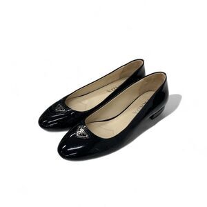 Prada Flat Shoes Patent Black Triangle Logo